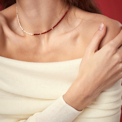 Freshwater Pearl & Red Agate Necklace and Bracelet