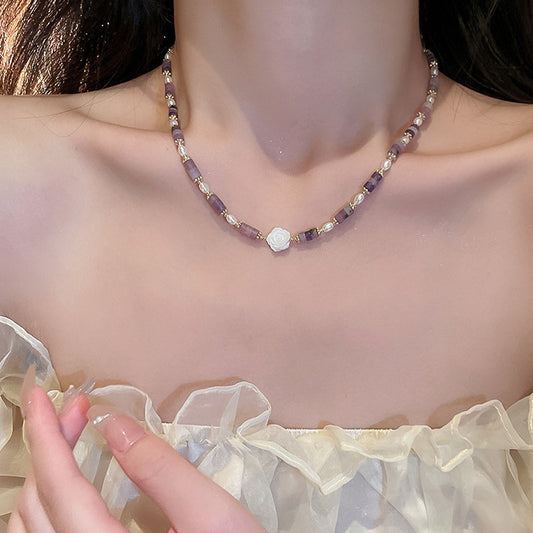 Mother of Pearl & Natural Stone Floral Necklace