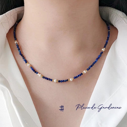 Elegant Lapis Lazuli Beaded Pendant Necklace-3