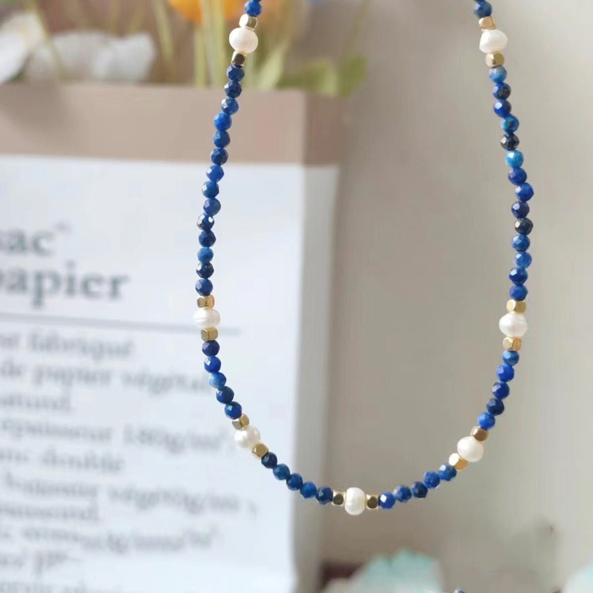 Elegant Lapis Lazuli Beaded Pendant Necklace-4