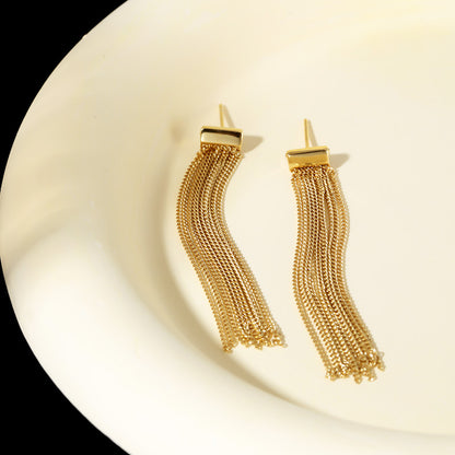 18K gold 925 sterling silver tassel fashion earrings